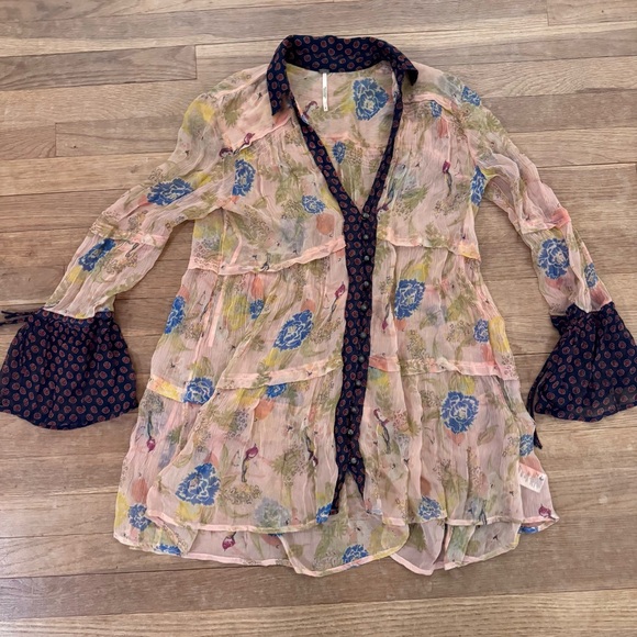 Free People Tops - Free People Sheer Floral Button Front Blouse | Small | Hi-Low
 b29